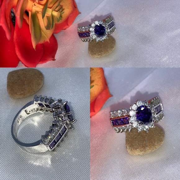 1.25ct Amethyst Zircon Micro Paved Halo Bling Ring - Picture 8 of 10